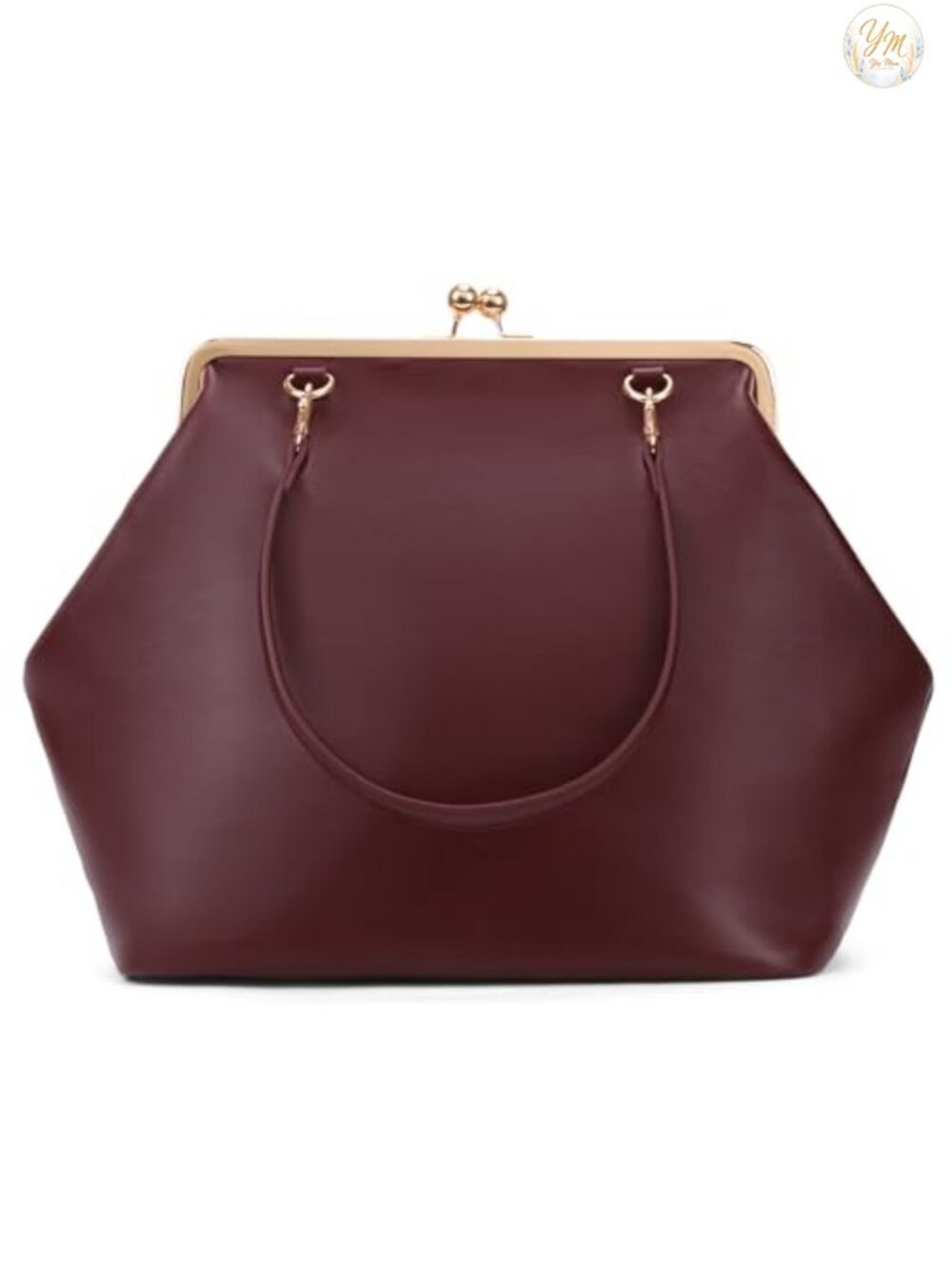 Women's Retro Kiss Lock Top Handle Shoulder Bag PU Leather Tote Purse Medium